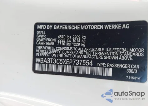2014 BMW 435I из США, поврежденный, VIN WBA3T3C5XEP737554